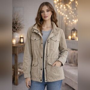 Levi Strauss & Co Beige Tan Military Utility Jacket Trench Spring Coat L